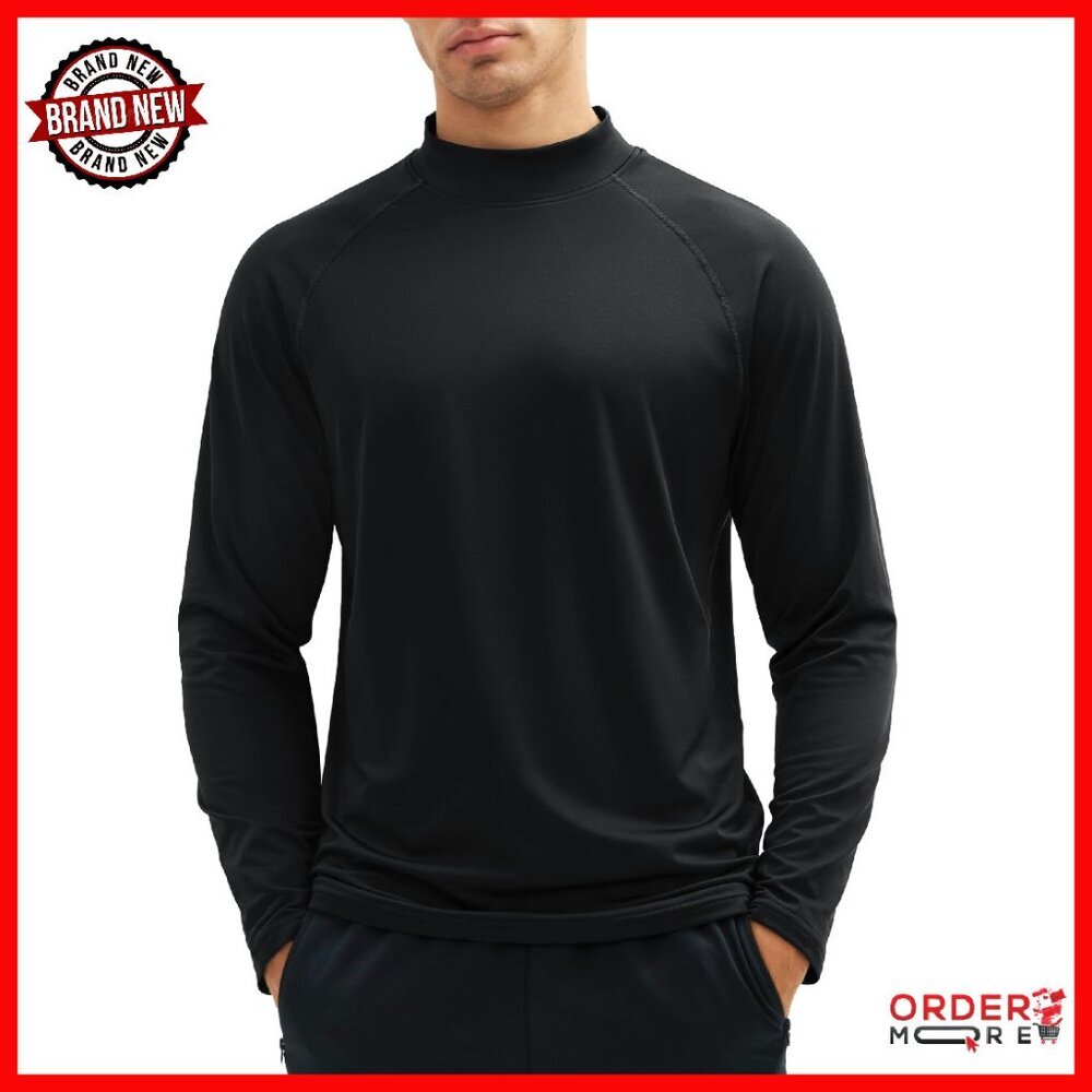 Men's Thermal Fleece Lined Mock Neck Base Layer Shirt Long Sleeve
